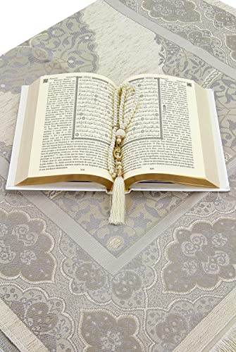 ihvan-online-Prayer-Gift-Box-for-Hajj-and-Umrah-Muslim-Prayer-Rug-Islamic-Mat-99-Pearly-Beads-Tesbih-Holly-Quran-with-French-Translation-Islamic-Deluxe-Set-for-Ramadan-Eid-Gift
