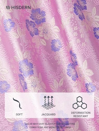 Image of HISDERN Extra Long Ties for Men Classic Floral Tie and Pocket Square Elegant Silk Necktie Handkerchief Set Wedding Party