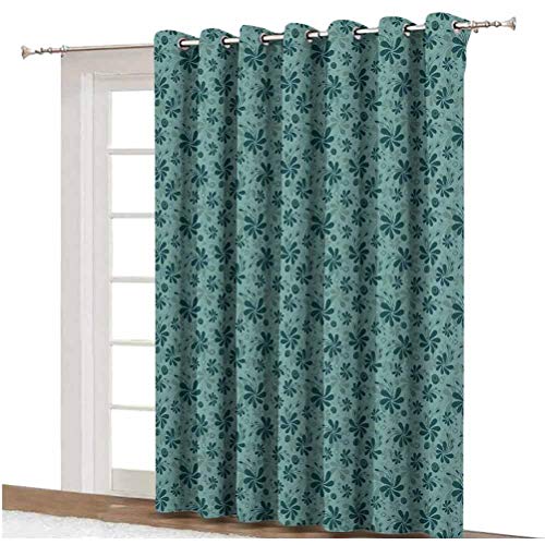 Cortina para puerta corredera de color turquesa con diseño floral, diseño romántico con respaldo térmico, panel individual de 254 x 274 cm, para puerta de cristal turquesa T