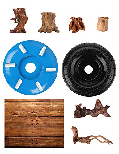 Wood Carving Disc Set, 5/8" (16mm) Bore Angle Grinder Wood Carving Disc And Wood Grinder Disc, Wood Carving Grinder Coping Woodworking Angle Grinder Accessories (Blue&Black, 3-1/2" Carving&4" Shaping)