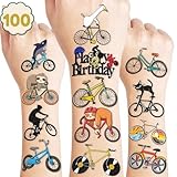 Bike Temporary Tattoos 10 Sheets 100 PCS Bicycle Party Decorations Favors Supplies Cycling Theme Birthday Stickers Gifts for Boys Girls Kids Class School Prizes Carnival Christmas