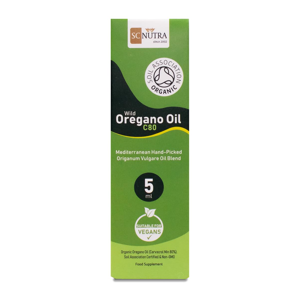 Huile d'origan - Huile d'origan sauvage biologique C80 5ml (35 portions) - 83%+ Carvacrol & Faible taux de Thymol - Certifié biologique