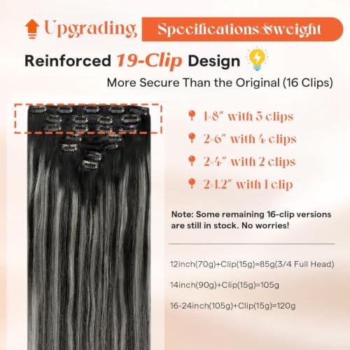 Image of Sunny Hair Clip in Hair Extensions Real Human Hair Black Ombre Balayage