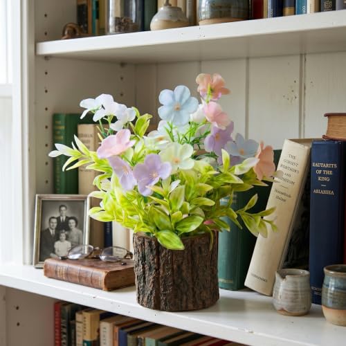 Image of Dekorly Artificial Multicolor Jasmine Flower with Real Wooden Pot (22CM) | Lifelike Faux Floral Arrangement for Home, Office & Table Decor (Jasmin Flower)