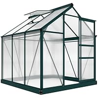 Outsunny 6 x 6ft Polycarbonate Greenhouse Walk in Slide Door Dark Green