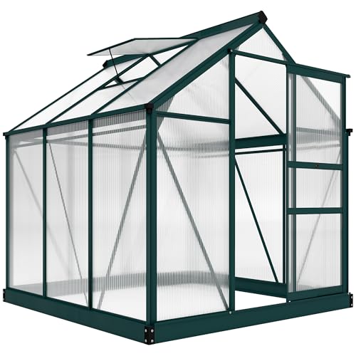 Outsunny Gewächshaus Aluminium Treibhaus mit Dachfenster Tür 190 x 192 x 201 cm Pflanzenhaus mit Fundament begehbares Tomatenhaus Witterungsbeständig Polycarbonat Grün+Transparent