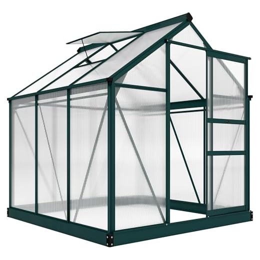 Outsunny Gewächshaus Aluminium Treibhaus mit Dachfenster Tür 190 x 192 x 201 cm Pflanzenhaus mit Fundament begehbares Tomatenhaus Witterungsbeständig Polycarbonat Grün+Transparent