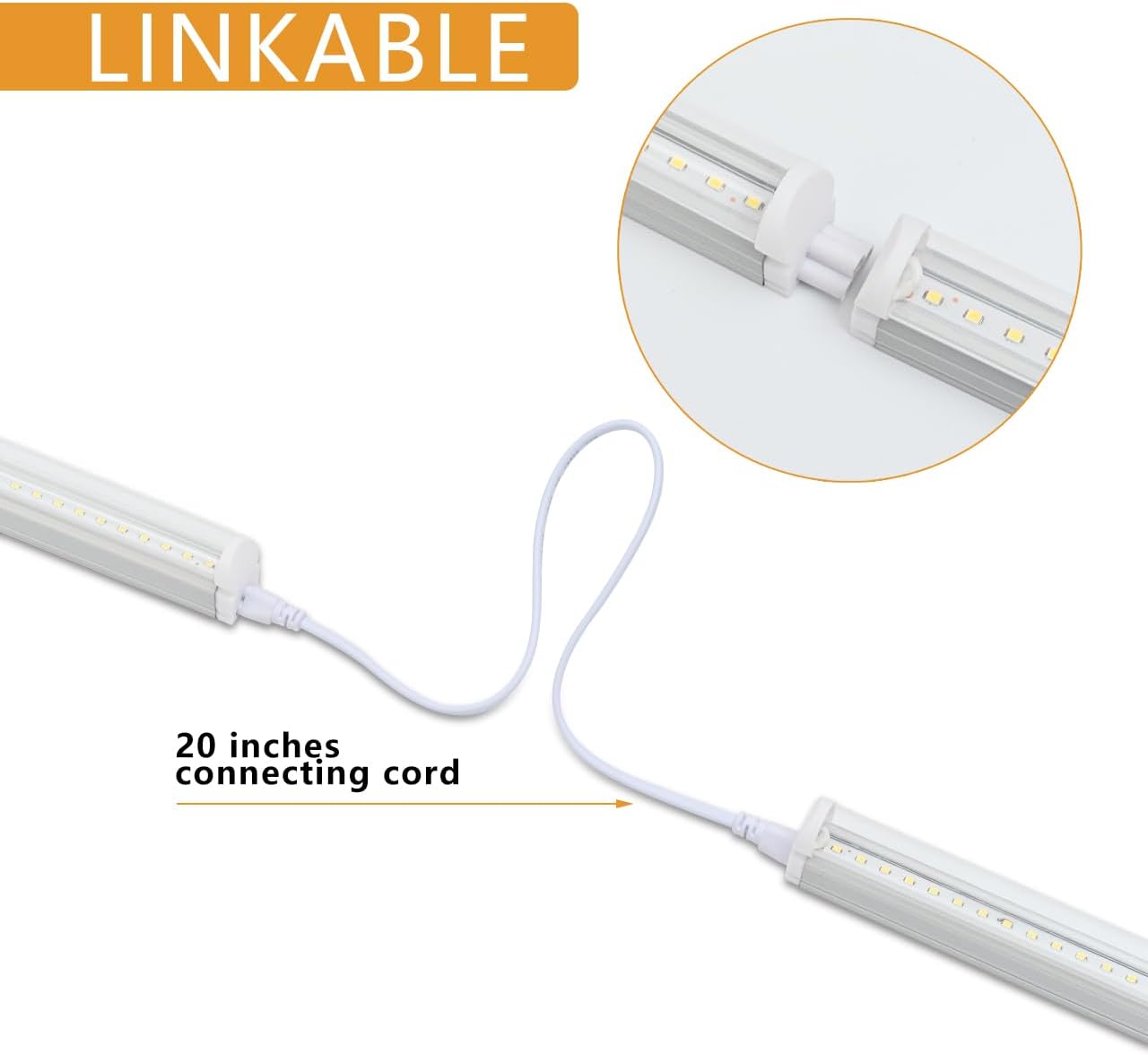 6 Pack T5 Integrated Single Fixture, 4FT 20W Linkable LED Shop Light Clear Cover,White Daylight 6500k 2200lm T5 Tube Lights for Garage Office Warehouse or Under Counter,Plug and Play