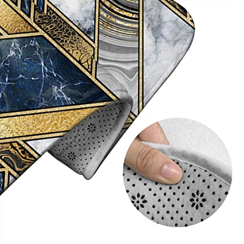 DIRYKILP Badematte + Konturmatte + Toilettendeckelbezug, Blau Golden Geometrischer Marmor 3 Stück Badematten Set, mit rutschfester Klebeunterseite – Bild 6