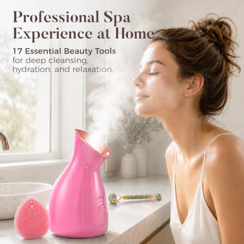 Image of Nano Ionic Facial Steamer Kit with 17 Skin Care Tools for Home Spa