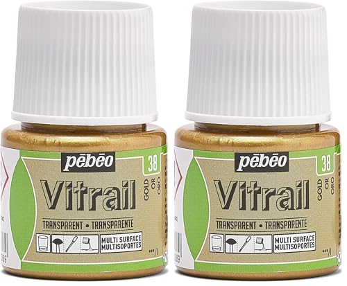 PEBEO Vitrail Efecto de vidriera Pintura para Cristal (45 ml), Color Dorado (Paquete de 2)