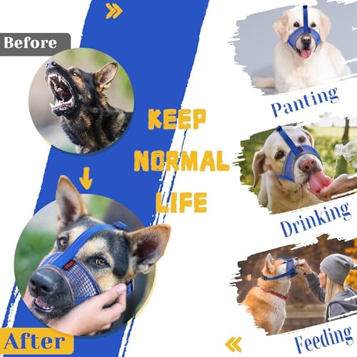 Dog Muzzle, Air Mesh Breathable Muzzle for Medium Large Sized Dogs to Anti & Prevent Biting Barking, Soft Grooming Muzzle for German Shepherd Dog with Reflective & Adjustable Strap(Blue-L Dog Muzzle, Air Mesh Breathable Muzzle for Medium Large Sized Dogs to Anti & Prevent Biting Barking, Soft Grooming Muzzle for German Shepherd Dog with Reflective & Adjustable Strap(Blue-L