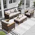 Sophia & William Wicker Patio Furniture Set, Outdoor Rattan Sectional Sofa 7 Piece Patio Conversation Set with 2 x Corner Sofa, 2 x Single Chairs, 1 x Armless Couch, 2 x Ottoman for Deck, Backyard