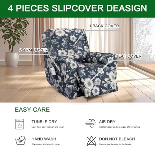 FUANGUI Recliner Chair Cover 4-Pieces Lazyboy Cover for Recliner Chair with Storage Pockets Furniture Protector for Living Room,Jacquard Sofa Slipcover for Kids, Pets, Dog and Cat, 25 - Image 4