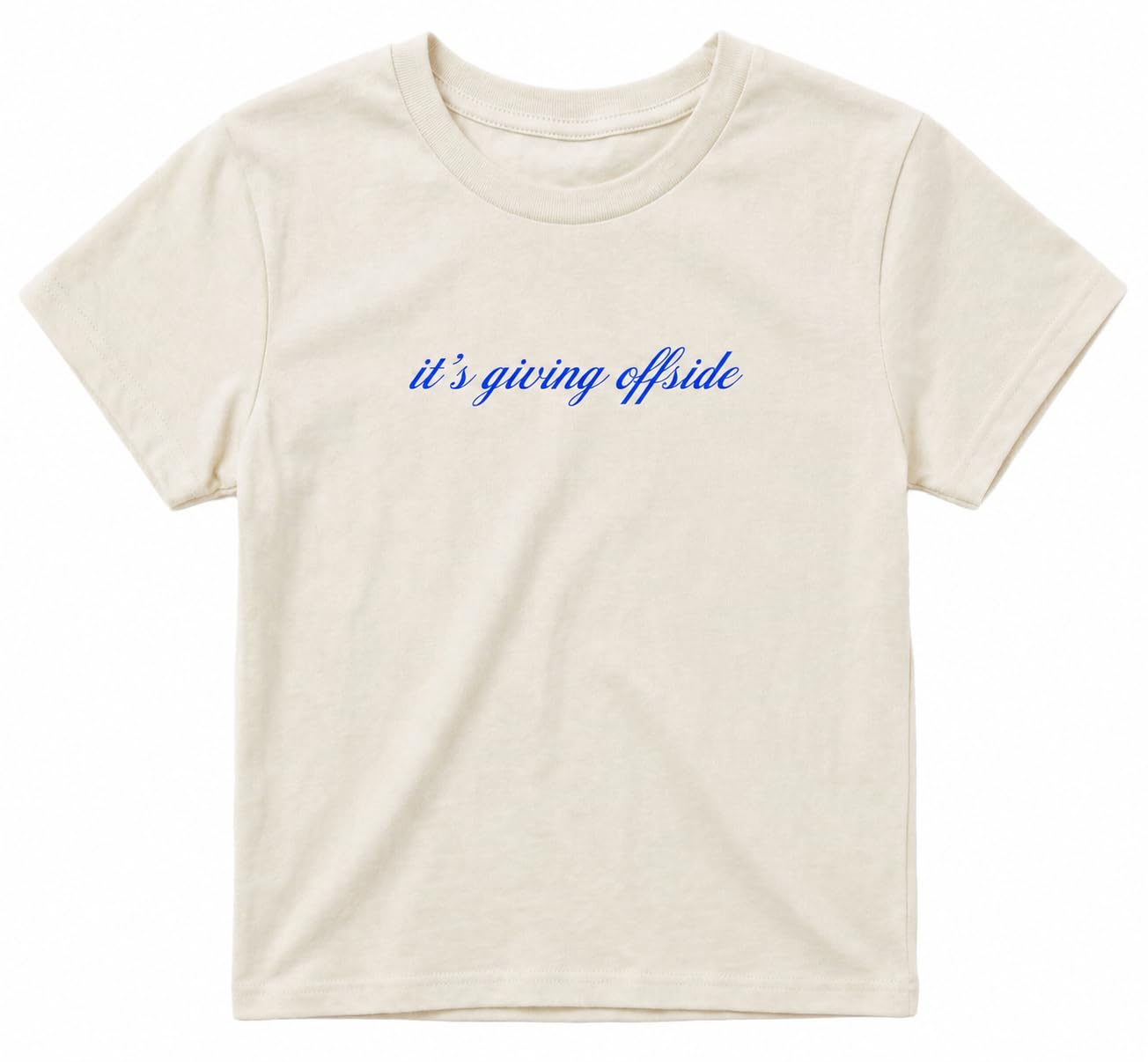 Sanfran Clothing It's Giving Offside Baby Tee T-Shirt Top World Football Shirt England Scotland Country Team 2026 Soccer Womens Flag Varsity Shirt Natural (Blue Text) - XL