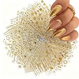 30 Sheets Gold Gothic Nail Stickers for Nail Art, 3D Self Adhesive Gold Line Star Snowflake Diamond Shell Designs Decals Decorations Accessories for Women Girls