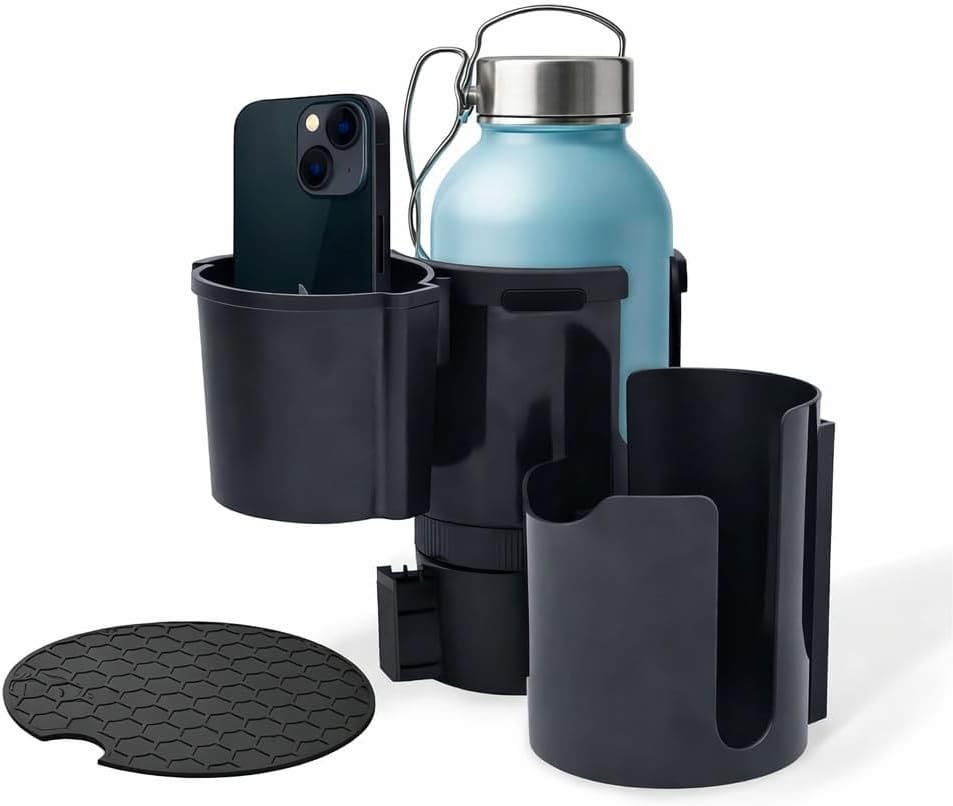 Car Cup Holder Expander - 2 in 1 Adjustable Cup Holder Adapter Set with Magnetic Bottle Mount Accessory - Fits Big Cups and Large Water Bottles - Drink Caddy