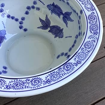 Amazon.co.jp: ウッドギャラリー樹 青花縁有り金魚水盤 陶器鉢