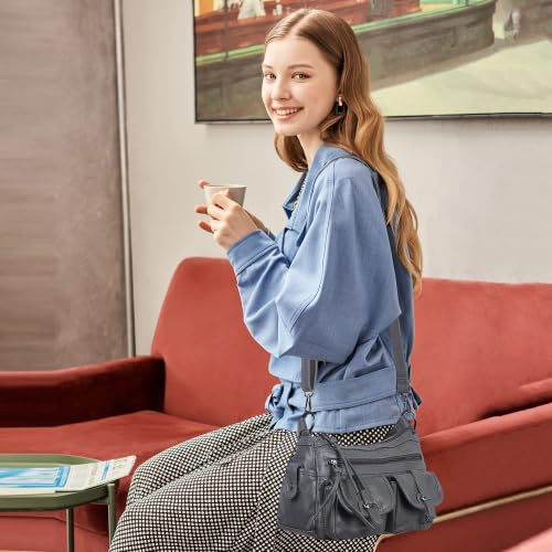 Image of Angel Kiss Hobo Purses for Women Crossbody Shoulder Bag Ladies Multi Pocket Handbags with Adjustable Shoulder Strap | Soft Vegan Leather