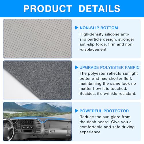 Image of Autorder Gray Dashboard Cover Mat for 1997-2000 Chevy Chevrolet Silverado /GMC Sierra C1500 /2500 /3500 K1500 /2500 /3500, 1997-1999 GMC Yukon /Chevy Tahoe Accessories Dash Cover Polyester Dash Mat