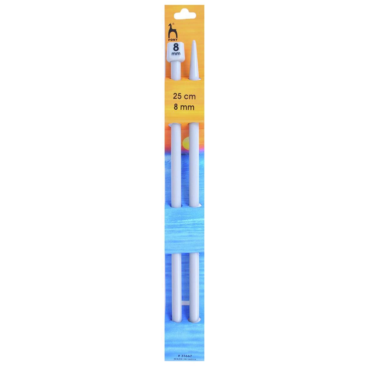 Pony Plastic Knitting Pins/ Knitting Needles 25cm long - 8mm