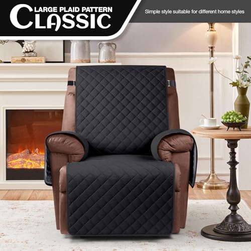 Image of KinCam 100% Waterproof Recliner Chair Cover, Reclining Couch Covers for Pets, Dogs, Recliner Couch Slipcover Furniture Protector with Elastic Straps for Kids(23.6 inch, Black)
