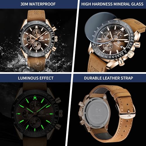 Image of BENYAR Mens Watch Chronograph Analog Quartz Movement Quartz Movement Sports Watch 30M Waterproof with Analog Date Watch Men Retro Street Style Men's Watch
