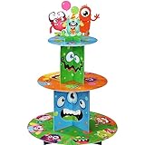 Zopeal 3 Tier Monster Cupcake Stand Monster Party Decorations Color Monster Party Cupcake Holder Monster Dessert Tower for Boys Girls Monster Theme Party Baby Shower Birthday Party Favors