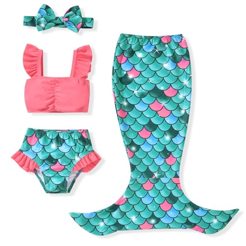 Image of Baby Girl Mermaid Swimsuit Bathing Suits Bikini Set with Headband