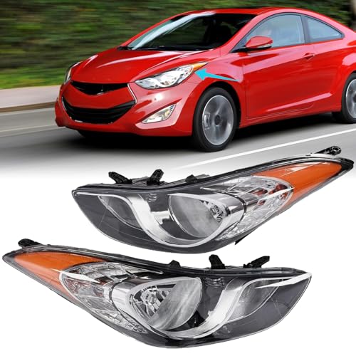 SUPAPRO Headlight w/Bulbs Fit for 2011-2013 Hyundai Elantra US Built A Pair of Replacement Headlamp 92101-3Y000 92102-3Y000