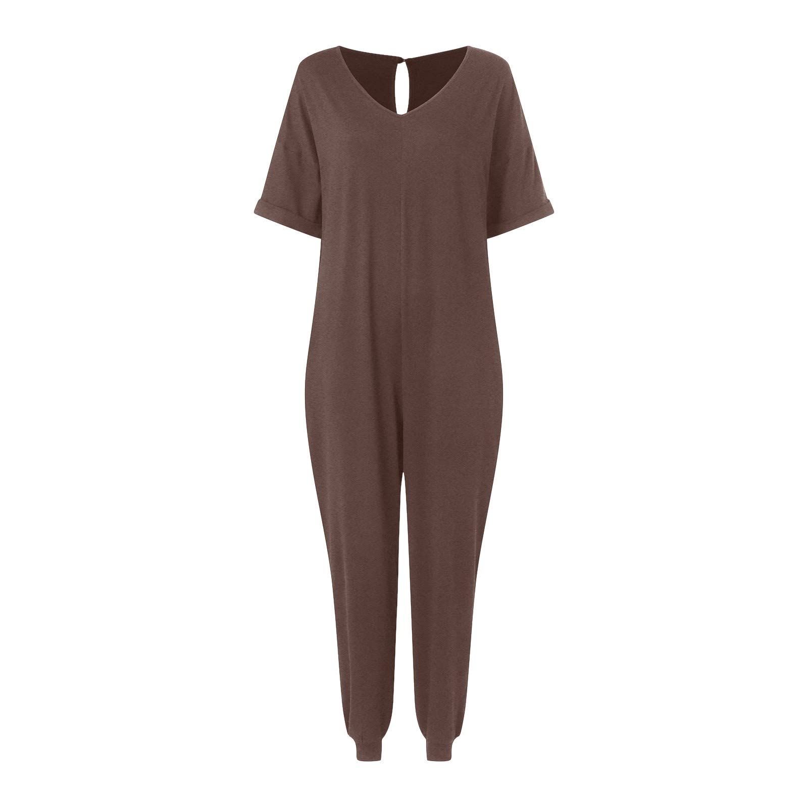IQYU Salopette da donna, pantaloni da lavoro, estivi, in cotone, sottile, estivi, con scollo a V, con tasche, tuta sportiva