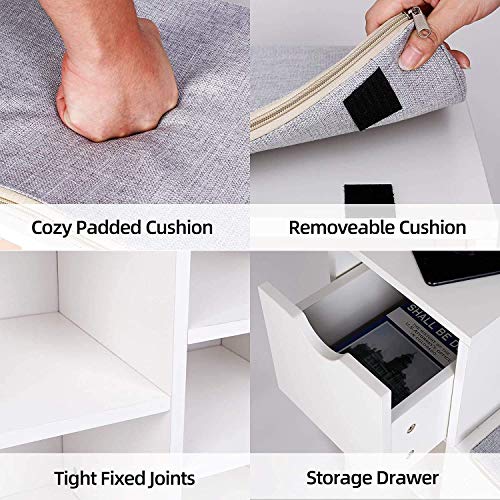 Amzdeal Shoe Bench, Shoe Cabinet, Multifunctional Storage Bench with Drawer, Cushion, Modern Storage Rack, Shoe Rack, for Entryway, Living Room, Bedroom - Thumbnail 2
