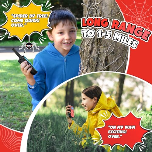 Image of Walkie Talkies for Kids Rechargeable Long Range,Xmas Birthday Gift for 4 5 6 7 8 9 Year Old Boys Girls,Hiking Gear Camping Games Cool Toys with NOAA,SOS Siren,Lamp,Lanyards,Easy to Use,2 Pack