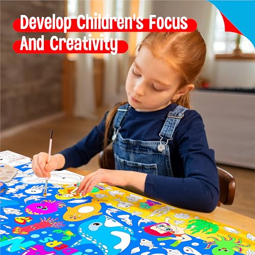 Image of Ocean Coloring Poster, Large Coloring Activity Paper 75 inch x 31 inch Jumbo Size Blue Sea-themed Paper DIY Painting Drawing Banner /Tablecloth for School, Wall Decor