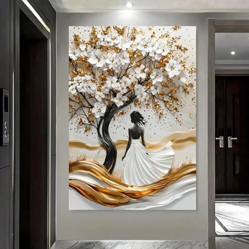 Affiche Femme Silhouette TONGYINLI 30x40cm, Peinture Abstraite de Fleurs Modernes avec Cadre