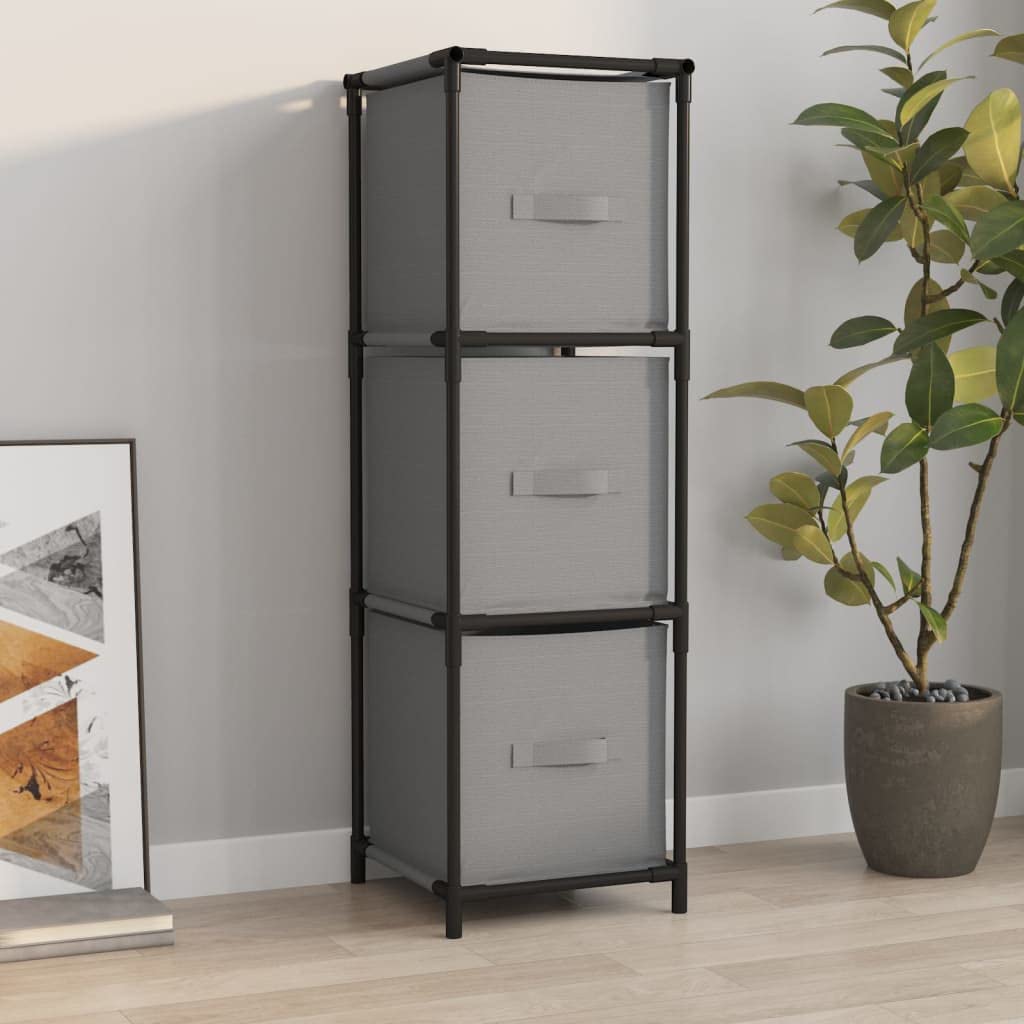 Armadio con 3 cassetti in tessuto, grigio, 34 x 34 x 101 cm, telaio in acciaio, cassettiera per ufficio, soggiorno, camera da letto, corridoio, officina, con organizer versatile e ripiano