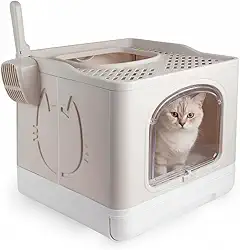 Banheiro Caixa de Areia Para Gatos Fechada Banheiro Toalete Sanitário Anti Odor Pá Grande(Cinza Claro)