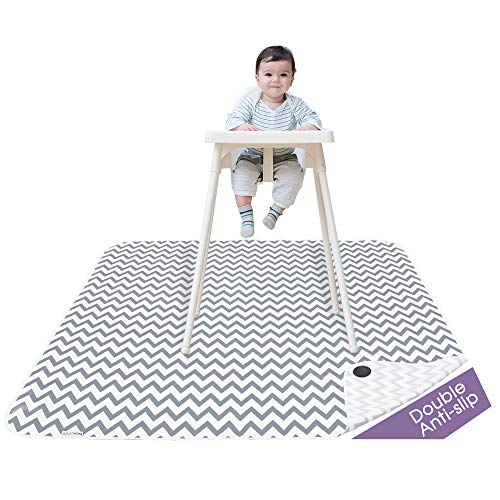 Image of Splat Mat for Under High Chair BORPRES Floor Mat with Silicone Bottom , Baby Mat for Art, Crafts,Playtime on Floor or Table, Lightweight and Soft ,Extra Large 57x57-inch,Gray Chevron