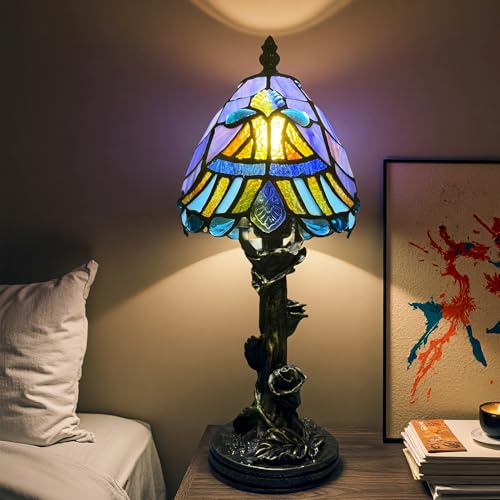 Exporify Tiffany Lamp 6/15cm Blue Stained Glass Lamp for Living Room Home