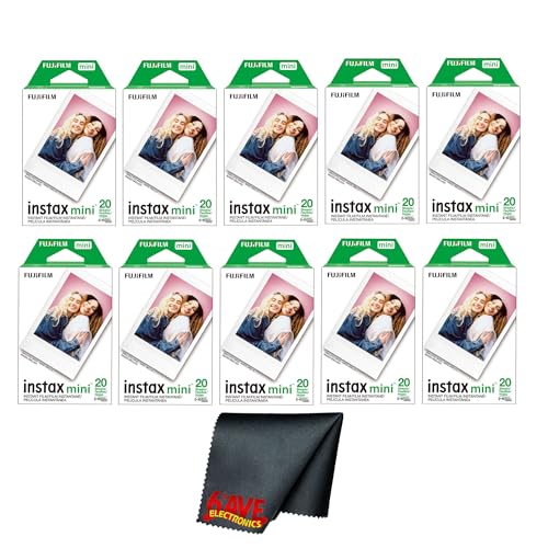 Fujifilm Instax Mini Instant Camera Film (200 Photo Exposure) Bundle with 6AVE Microfiber Cleaning Cloth