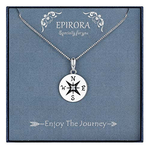 EPIRORA Inspirational Gifts for Women, Sterling Silver Compass Necklace with Giftbox, Birthday Graduation Retirement Travel Gifts for Girlfriend Wife Friend Grandmother Sister Colleague