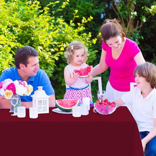 Image of Kopokita 6 Pack Burgundy Plastic Tablecloths Disposable 54 x 108 Inch | Rectangle Table Cloths, Party Table Covers for Birthday, Wedding, Valentines, Mothers Day, Christmas Decorations