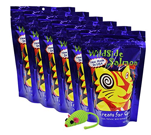 WildSide Wild Alaskan Freeze Dried Salmon All Natural Grain Free 3oz Cat Treats (Pack of 6) Bundle with Mouse Cat Toy