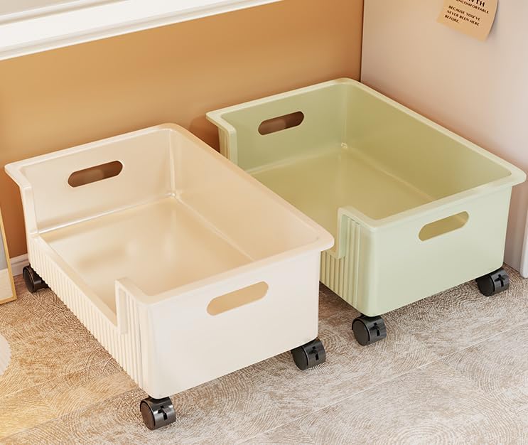 Under Bed Storage Box with Wheels, Plastic Organizer Bin for Clothes, Books, Snacks, and Toys
