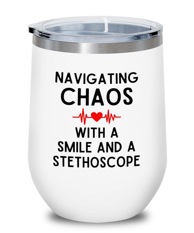 Nurse Director White Edition Wine Tumbler 12oz - Smile and stethoscope - Ambulance Technician Medical Team Appreciation for Nurse Hospital Workers