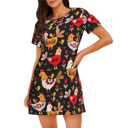 Robe de nuit à manches courtes pour femme contre la chaleur coq
