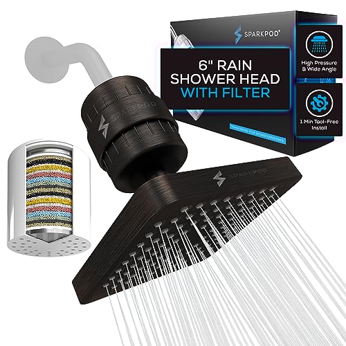 SparkPod Luxury Filtered Shower Head Set 23 Stage Shower Filter - Reduces Chlorine and Heavy Metals - High Pressure Showerhead Filter (6" Square, Vintage Oil-Rubbed Bronze)