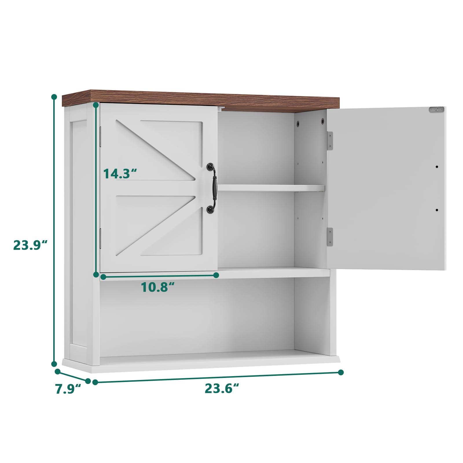 Smuxee Armoire à pharmacie rustique avec deux portes de grange, petite armoire de salle de bain avec étagère réglable, armoire murale pour salle de bain, salon, buanderie