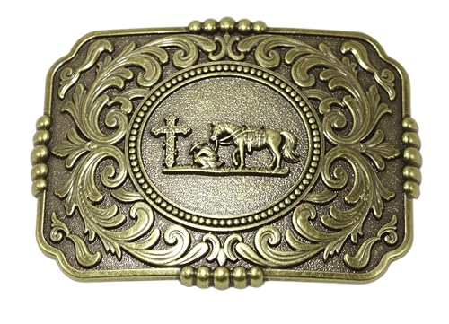 Image of Moranse Cross Cowboy Kneeling Prayer Horse Zinc Alloy Belt Buckles