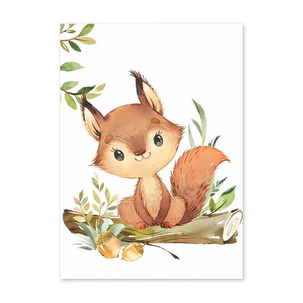 3 Affiche Animaux de la Jungle Poster Bébé Garcon Renard Ecureuil Cerf Beige Brun Tableau Decoration Murale Enfant 30X40CM Toile Animaux de la Foret Deco Chambre Bebe Fille Cadeau sans Cadre